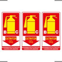 Combo 3 Placas De Sinalização Extintor BC CO2 Equipamentos Elétricos E Líquidos Inflamáveis 15x30 Ekomunike - X-703 F9e