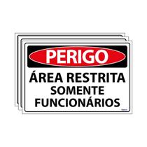 Combo 3 Placas De Sinalização Perigo Área Restrita Somente Funcionários 30x20 Ecom IA - SP54 F9e