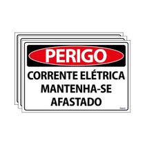 Combo 3 Placas De Sinalização Perigo Corrente Elétrica Mantenha-se Afastado 30x20 Ecom IA - SP4 F9e