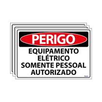 Combo 3 Placas De Sinalização Perigo Equipamento Elétrico Somente Pessoal Autorizado 30x20 Ecom IA - SP2 F9e
