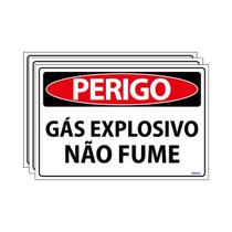 Combo 3 Placas De Sinalização Perigo Gás Explosivo Não Fume 30x20 Ecom IA - SP18 F9e