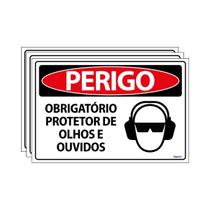 Combo 3 Placas De Sinalização Perigo Obrigatório Protetor De Olhos E Ouvidos 30x20 Ecom IA - SP39 F9e