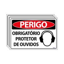 Combo 3 Placas De Sinalização Perigo Obrigatório Protetor De Ouvidos 30x20 Ecom IA - SP34 F9e