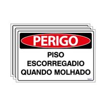 Combo 3 Placas De Sinalização Perigo Piso Escorregadio Quando Molhado 30x20 Ecom IA - SP43 F9e