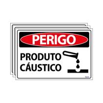 Combo 3 Placas De Sinalização Perigo Produto Cáustico 30x20 Ecom IA - SP22 F9e