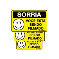 Combo 3 Placas De Sinalização Sorria Você Está Sendo Filmado 25x15 Qi Comunicação - P-24/1 Q1a