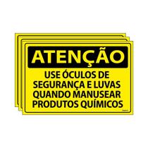 Combo 3 Placas De Sinalização Use Óculos De Segurança E Luvas Quando Manusear Produtos Químicos 30x20 Ecom IA - SA32 F9e