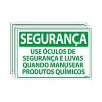 Combo 3 Placas De Sinalização Use Óculos De Segurança E Luvas Quando Manusear Produtos Químicos 30x20 Ecom IA - SS19 F9e