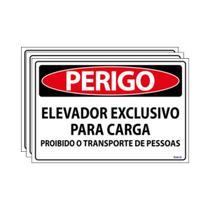 Combo 3 Placas Sinalização Perigo Elevador Exclusivo Para Carga Proibido Transporte De Pessoas 30x20 Ecom IA - SP51 F9e