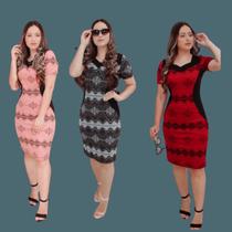 Combo 3 Roupas Social Midi Tubinho Vestido Evangelico Cristã Moda Feminina Acinturado Plus Size