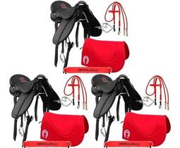 Combo 3 Sela Eco Mangalarga Soft Preta Kit Completo Vermelho