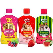 Combo 3 Shampoos Kelldrin Cães e Gatos Aromas Tutti Frutti, Morango e Melancia