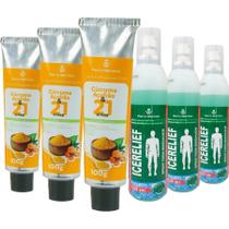 Combo 3 Spray Massageador Icerelief + 3 Pomada 21 Ervas Curcuma e Açafrão