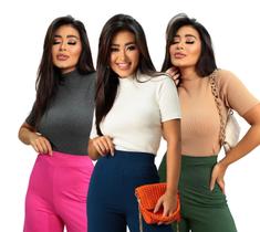 Combo 3 Unidades Blusas de Ribana Gola Alta - Mayara Manzano