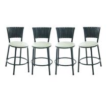 Combo 4 banquetas banco baixo junco preto balcão cozinha area