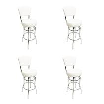 Combo 4 Banquetas Bar cromada Bancada Média Altura 65cm Giratória Encosto estofado Assento grosso branco Combo 4 Banquetas Bar cromada Bancada Média Altura 65cm Giratória Encosto estofado Assento grosso branco