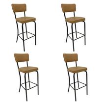 Combo 4 Banquetas Olivia - Altura 65cm para Bar e Cozinha Preta com Assento Confortável cor Caramelo Encosto Estofado Combo 4 Banquetas Olivia - Altura 65cm para Bar e Cozinha Preta com Assento Confortável cor Caramelo Encosto Estofado