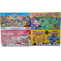 Combo 4 Jogos (Mini Blocos+Botão 2 Times+Pega Vareta+Memória Animais+Memória Frutas+Mini Bingo).