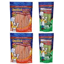 Combo 4 Pacotes Palito Ossinho Para Cães Deliciosso Palito Fino: 2 Salmão e 2 Menta