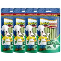 Combo 4 Petisco Ossinho Palito Fino Cães Deliciosso Menta - Limpeza de Dentes e Tártaro