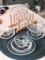 Combo 4 Pratos Sobremesa 20 cm + 4 Xícaras com Pires Coração 180 ml Pearl Bolinha Wolff