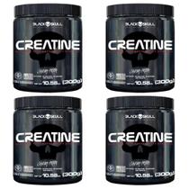Combo 4x Creatina Pura 300g Black Skull Caveira Preta