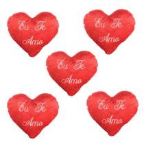 Combo 5 Almofadas Coração de Pelúcia 38 CM, Frase Eu Te Amo, super macia