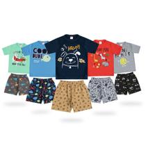 Combo 5 Conjunto Infantil Masculino Meia Estação Camiseta Manga Curta Roupa De Menino