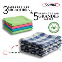 Combo 5 panos de chão xadrez + 3 panos de pia microfibra grandes Combo 5 panos de chão xadrez + 3 panos de pia microfibra grandes