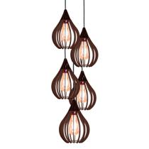 Combo 5 Pendentes Chile, Luminária de Teto Cozinha e Sala, Lustre Gota Rústico em Madeira MDF (18x25cm) VÁRIAS CORES - CRIALUX