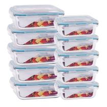 Combo 5 Pote Vidro Retangular 1040ml Azul + 5 Pote Vidro Retangular 370ml Azul