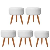 Combo 5 Puffs decorativos redondo pé palito-material sintético branco