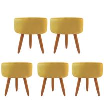 Combo 5 Puffs decorativos redondo pé palito-suede Amarelo