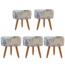 Combo 5 Puffs decorativos redondo pé palito-Suede paris azul verde
