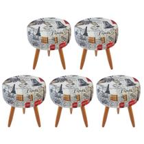 Combo 5 Puffs decorativos redondo pé palito-Suede Paris vermelho