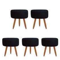 Combo 5 Puffs decorativos redondo pé palito-suede Preto