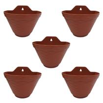 Combo 5 Vasos De Parede 20cm Meia Lua P/ Plantas Terracota