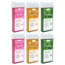 Combo 6 cera refil roll on hortelâ natural e rosa depilflax