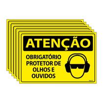 Combo 6 Placas De Sinalização Atenção Obrigatório Protetor De Olhos E Ouvidos 30x20 Ecom IA - SA31 F9e