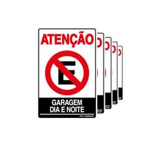 Combo 6 Placas De Sinalização Atenção Proibido Estacionar Garagem Dia E Noite 20x30 QI Comunicação - P-4/1 Q1a