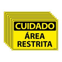 Combo 6 Placas De Sinalização Cuidado Área Restrita 30x20 Ecom IA - SC9 F9e