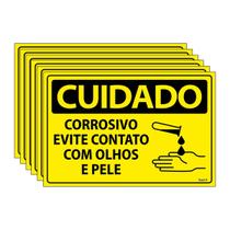 Combo 6 Placas De Sinalização Cuidado Corrosivo Evite Contato Com Olhos E Pele 30x20 Ecom IA - SC38 F9e