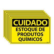 Combo 6 Placas De Sinalização Cuidado Estoque De Produtos Químicos 30x20 Ecom IA - SC57 F9e