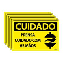 Combo 6 Placas De Sinalização Cuidado Prensa Cuidado Com As Mãos 30x20 Ecom IA - SC50 F9e