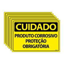 Combo 6 Placas De Sinalização Cuidado Produto Corrosivo Proteção Obrigatória 30x20 Ecom IA - SC37 F9e Combo 6 Placas De Sinalização Cuidado Produto Corrosivo Proteção Obrigatória 30x20 Ecom IA - SC37 F9e