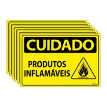 Combo 6 Placas De Sinalização Cuidado Produtos Inflamáveis 30x20 Ecom IA - SC122 F9e
