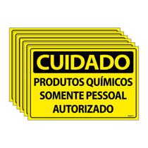 Combo 6 Placas De Sinalização Cuidado Produtos Químicos Somente Pessoal Autorizado 30x20 Ecom IA - SC13 F9e