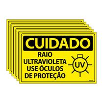 Combo 6 Placas De Sinalização Cuidado Raio Ultravioleta Use Óculos De Proteção 30x20 Ecom IA - SC36 F9e