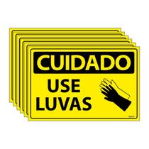 Combo 6 Placas De Sinalização Cuidado Use Luvas 30x20 Ecom IA - SC32 F9e