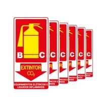 Combo 6 Placas De Sinalização Extintor BC CO2 Equipamentos Elétricos E Líquidos Inflamáveis 15x30 Qi Comunicação - X-703